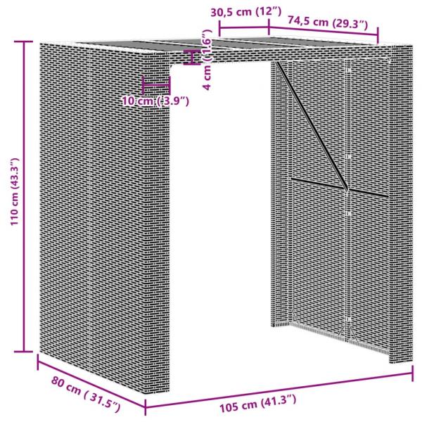 Gartentisch mit Holzplatte Schwarz 105x80x110 cm Poly Rattan