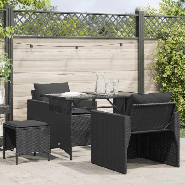 ARDEBO.de - 4-tlg. Garten-Sofagarnitur mit Kissen Schwarz Poly Rattan
