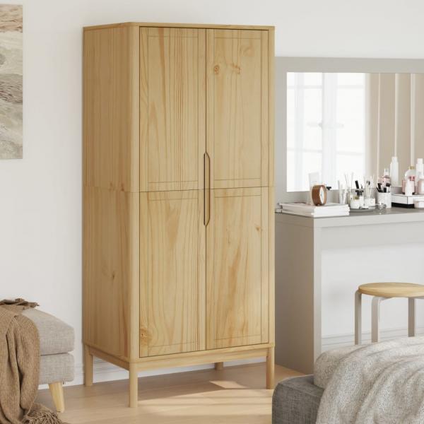 ARDEBO.de - Kleiderschrank FLORO Wachsbraun 77x53x171 cm Massivholz Kiefer