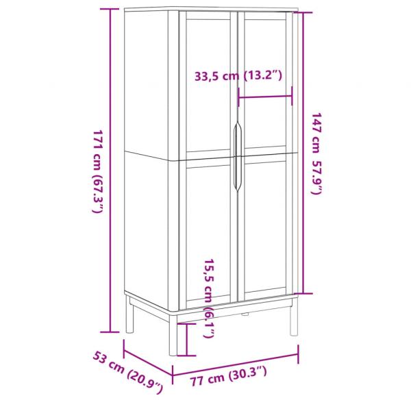 Kleiderschrank FLORO Wachsbraun 77x53x171 cm Massivholz Kiefer
