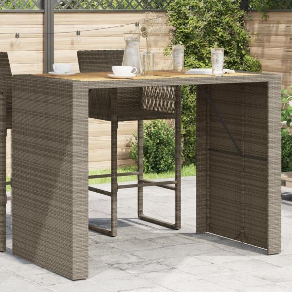 ARDEBO.de - Gartentisch mit Holzplatte Grau 145x80x110 cm Poly Rattan