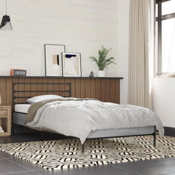 ARDEBO.de - Bettgestell Grau Sonoma 100x200 cm Holzwerkstoff und Metall
