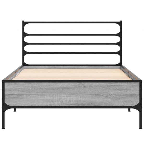 Bettgestell Grau Sonoma 100x200 cm Holzwerkstoff und Metall