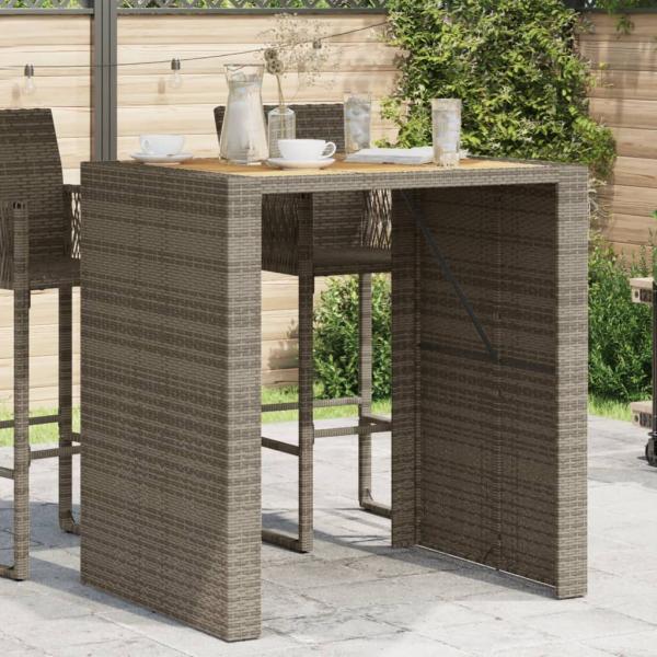 ARDEBO.de - Gartentisch mit Holzplatte Grau 105x80x110 cm Poly Rattan