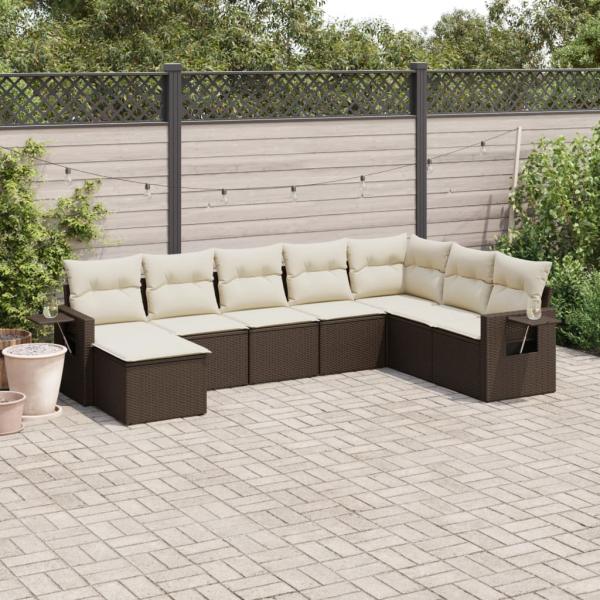 ARDEBO.de - 8-tlg. Garten-Sofagarnitur mit Kissen Braun Poly Rattan