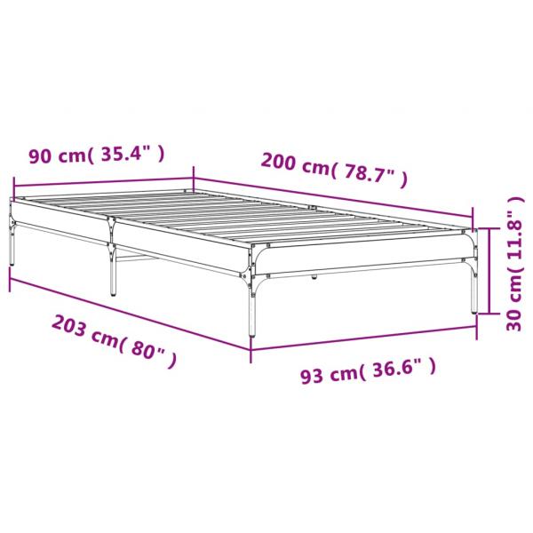 Bettgestell Sonoma-Eiche 90x200 cm Holzwerkstoff und Metall