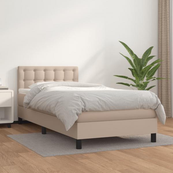 ARDEBO.de - Boxspringbett mit Matratze Cappuccino-Braun 90x190cm Kunstleder