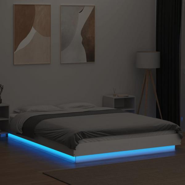 Bettgestell mit LED Weiß 140x190 cm Holzwerkstoff