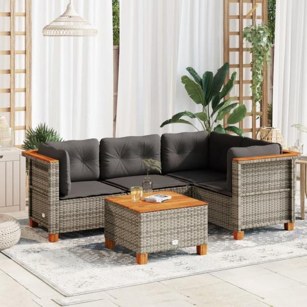 ARDEBO.de - 5-tlg. Garten-Sofagarnitur mit Kissen Grau Poly Rattan
