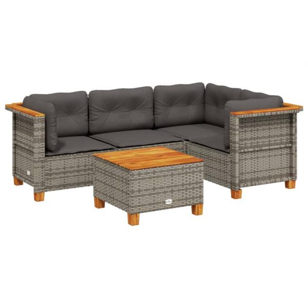 5-tlg. Garten-Sofagarnitur mit Kissen Grau Poly Rattan