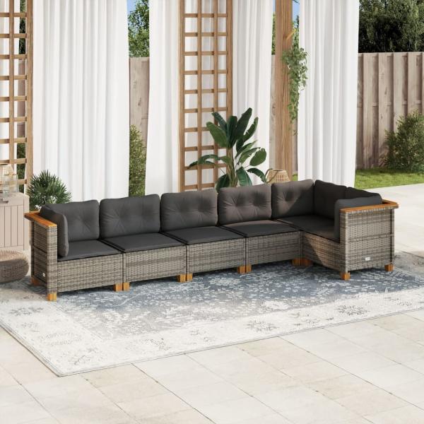 ARDEBO.de - 6-tlg. Garten-Sofagarnitur mit Kissen Grau Poly Rattan