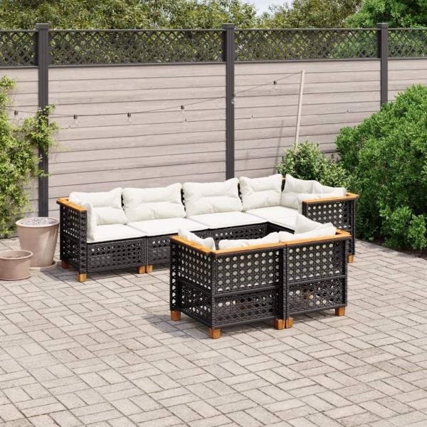 ARDEBO.de - 7-tlg. Garten-Sofagarnitur mit Kissen Schwarz Poly Rattan