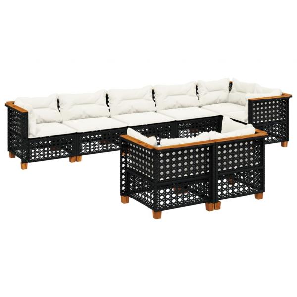 8-tlg. Garten-Sofagarnitur mit Kissen Schwarz Poly Rattan