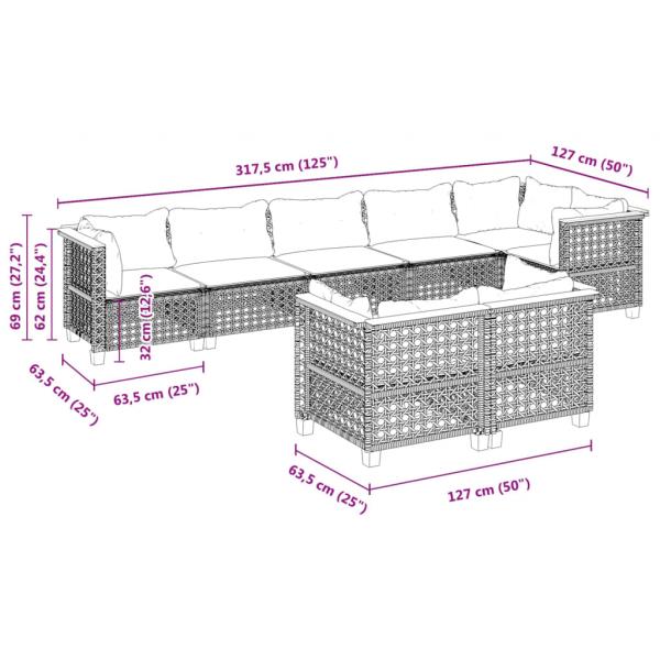 8-tlg. Garten-Sofagarnitur mit Kissen Schwarz Poly Rattan