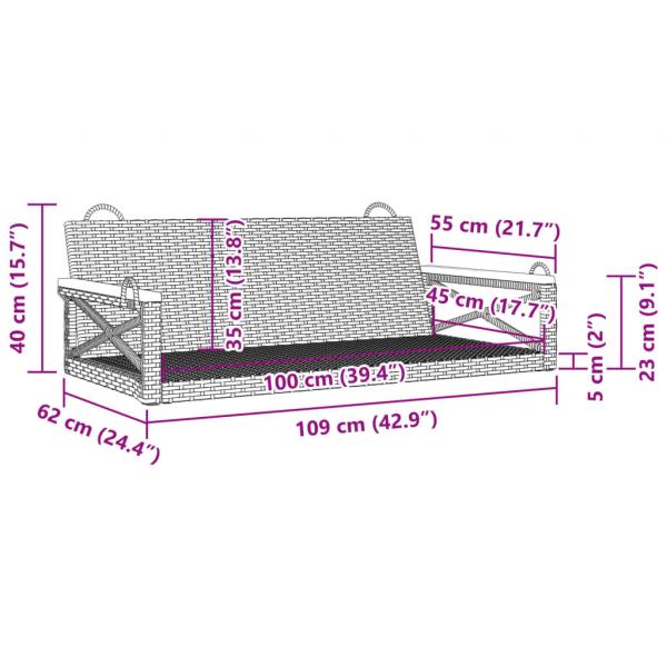 Hängebank Grau 109x62x40 cm Poly Rattan