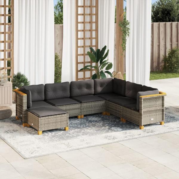 ARDEBO.de - 7-tlg. Garten-Sofagarnitur mit Kissen Grau Poly Rattan