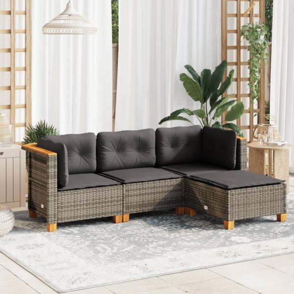 ARDEBO.de - 4-tlg. Garten-Sofagarnitur mit Kissen Grau Poly Rattan
