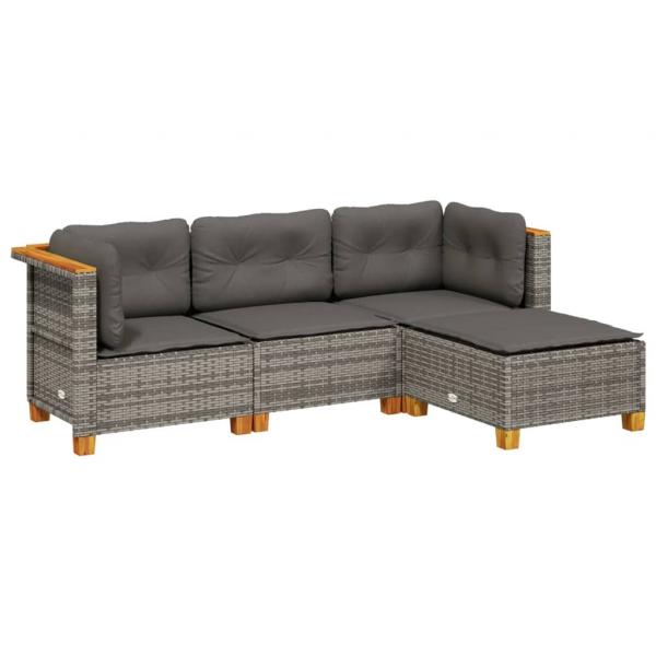4-tlg. Garten-Sofagarnitur mit Kissen Grau Poly Rattan