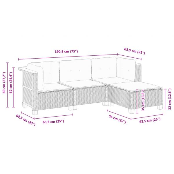 4-tlg. Garten-Sofagarnitur mit Kissen Grau Poly Rattan
