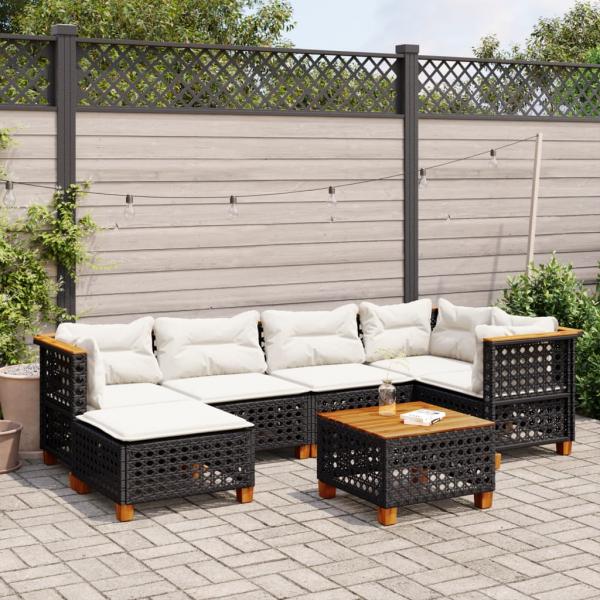 ARDEBO.de - 7-tlg. Garten-Sofagarnitur mit Kissen Schwarz Poly Rattan