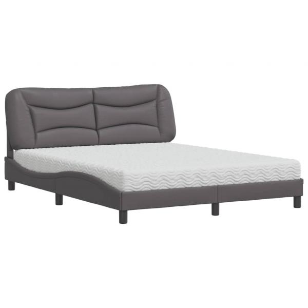 Bett mit Matratze Grau 160x200 cm Kunstleder
