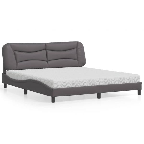 ARDEBO.de - Bett mit Matratze Grau 180x200 cm Kunstleder