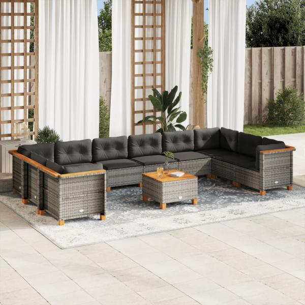 ARDEBO.de - 11-tlg. Garten-Sofagarnitur mit Kissen Grau Poly Rattan