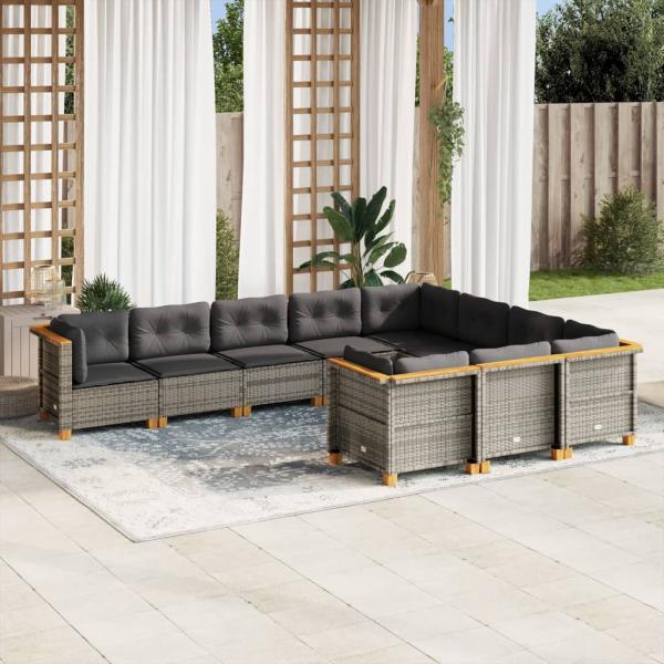 ARDEBO.de - 10-tlg. Garten-Sofagarnitur mit Kissen Grau Poly Rattan