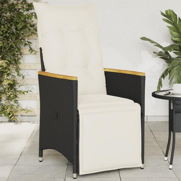 ARDEBO.de - Gartensessel Verstellbar mit Kissen Schwarz Poly Rattan