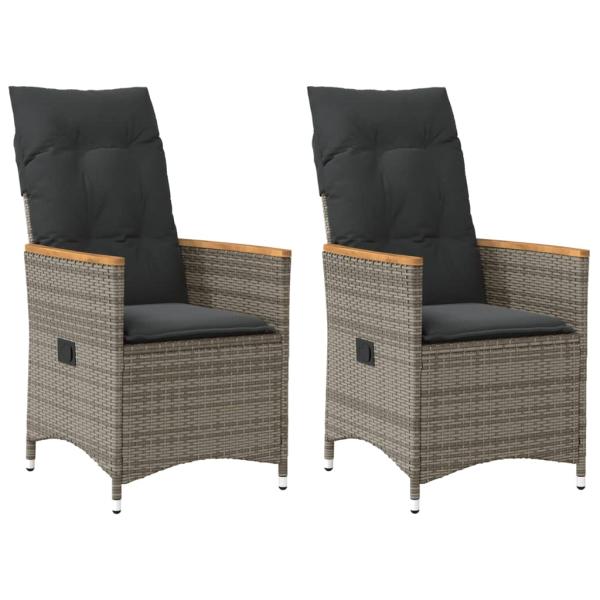 ARDEBO.de - Gartensessel mit Kissen 2 Stk. Verstellbar Grau Poly Rattan