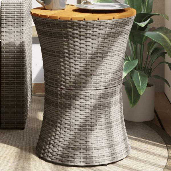 ARDEBO.de - Garten-Beistelltisch Trommelform Grau Poly Rattan & Massivholz