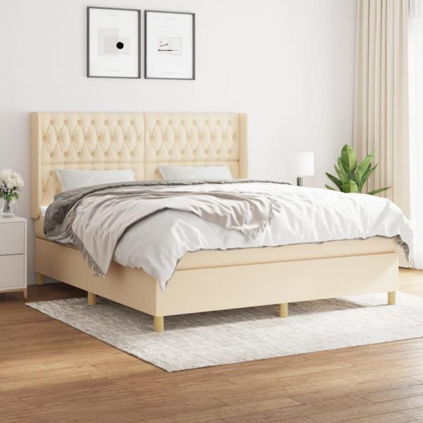 ARDEBO.de - Boxspringbett mit Matratze Creme 180x200 cm Stoff