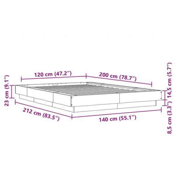 Bettgestell Betongrau 120x200 cm Holzwerkstoff