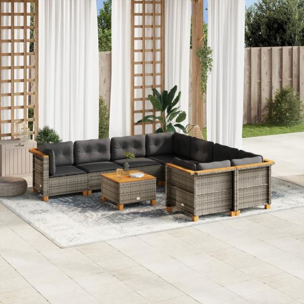 ARDEBO.de - 9-tlg. Garten-Sofagarnitur mit Kissen Grau Poly Rattan