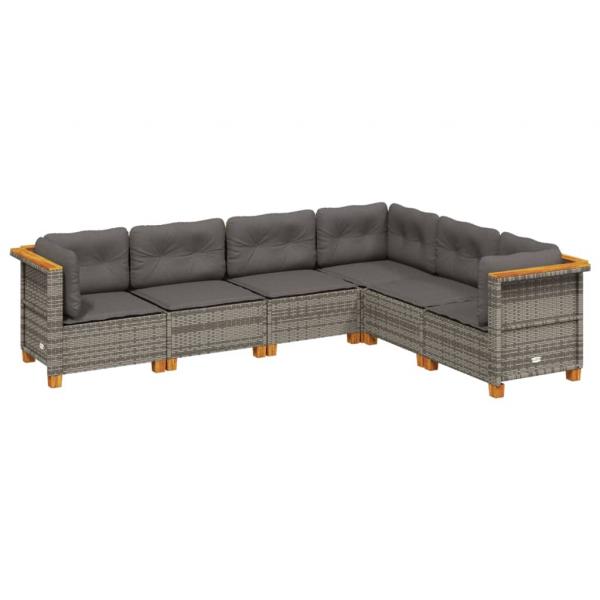 6-tlg. Garten-Sofagarnitur mit Kissen Grau Poly Rattan