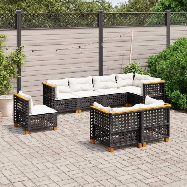 ARDEBO.de - 8-tlg. Garten-Sofagarnitur mit Kissen Schwarz Poly Rattan