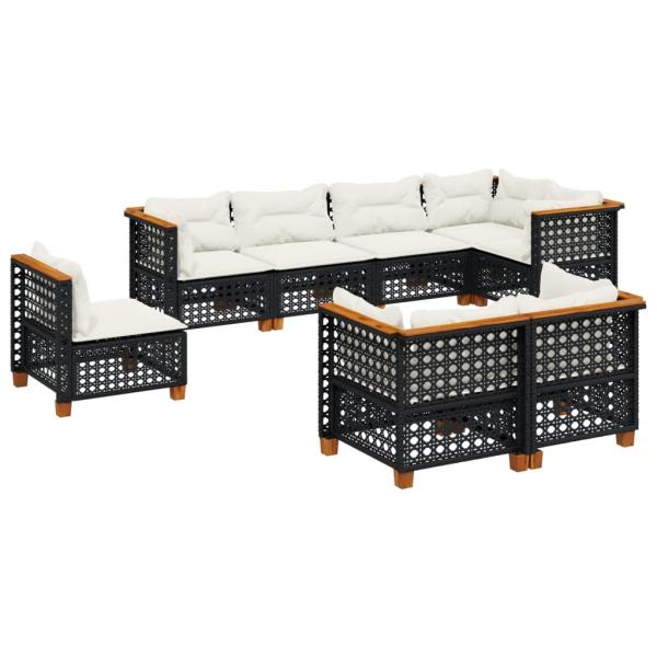 8-tlg. Garten-Sofagarnitur mit Kissen Schwarz Poly Rattan