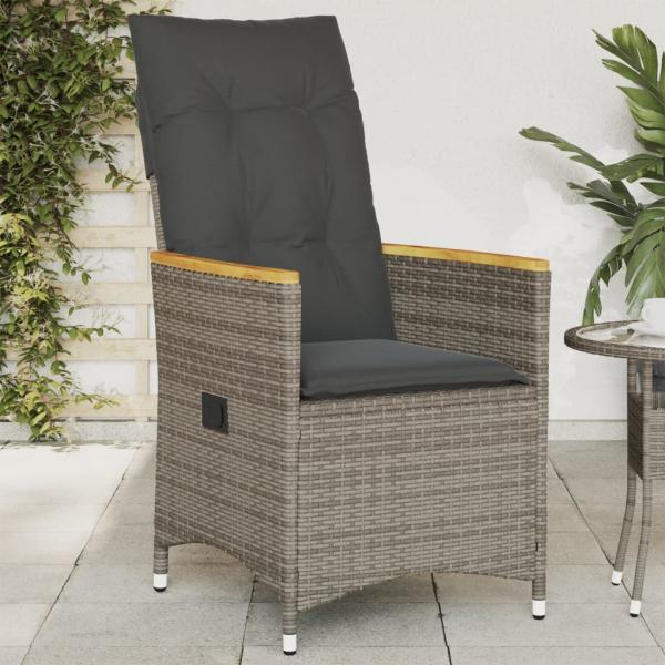 ARDEBO.de - Gartensessel Verstellbar mit Kissen Grau Poly Rattan