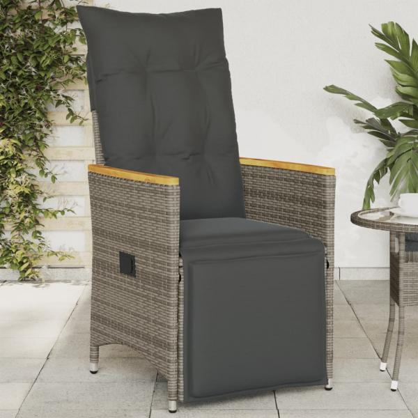 ARDEBO.de - Gartensessel Verstellbar mit Kissen Grau Poly Rattan