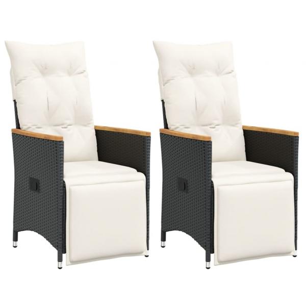 ARDEBO.de - Gartensessel mit Kissen 2 Stk. Verstellbar Schwarz Poly Rattan