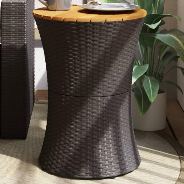 ARDEBO.de - Garten-Beistelltisch Trommelform Schwarz Poly Rattan Massivholz