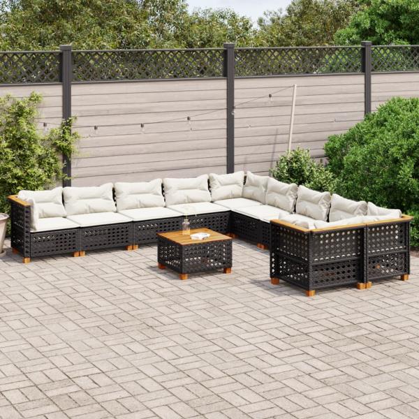 ARDEBO.de - 11-tlg. Garten-Sofagarnitur mit Kissen Schwarz Poly Rattan