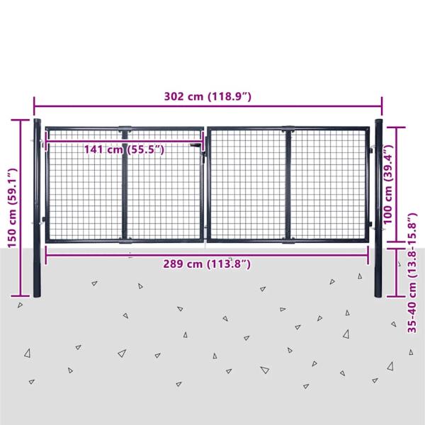 Mesh-Gartentor Verzinkter Stahl 289 x 100 cm Grau