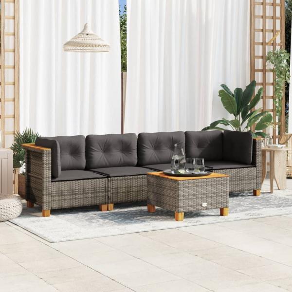 ARDEBO.de - 5-tlg. Garten-Sofagarnitur mit Kissen Grau Poly Rattan