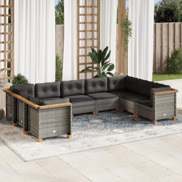 ARDEBO.de - 9-tlg. Garten-Sofagarnitur mit Kissen Grau Poly Rattan