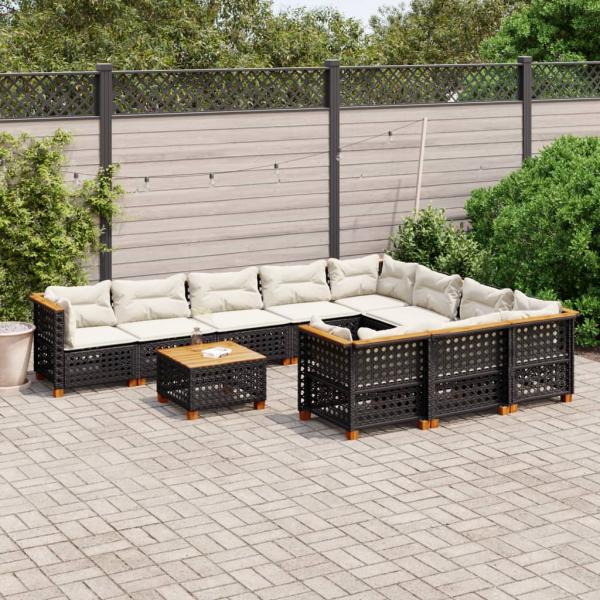 ARDEBO.de - 11-tlg. Garten-Sofagarnitur mit Kissen Schwarz Poly Rattan