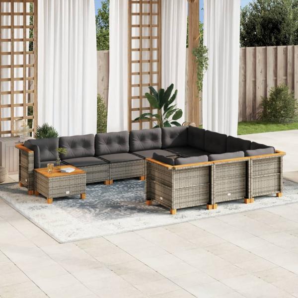 ARDEBO.de - 11-tlg. Garten-Sofagarnitur mit Kissen Grau Poly Rattan