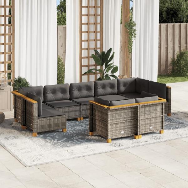 ARDEBO.de - 9-tlg. Garten-Sofagarnitur mit Kissen Grau Poly Rattan