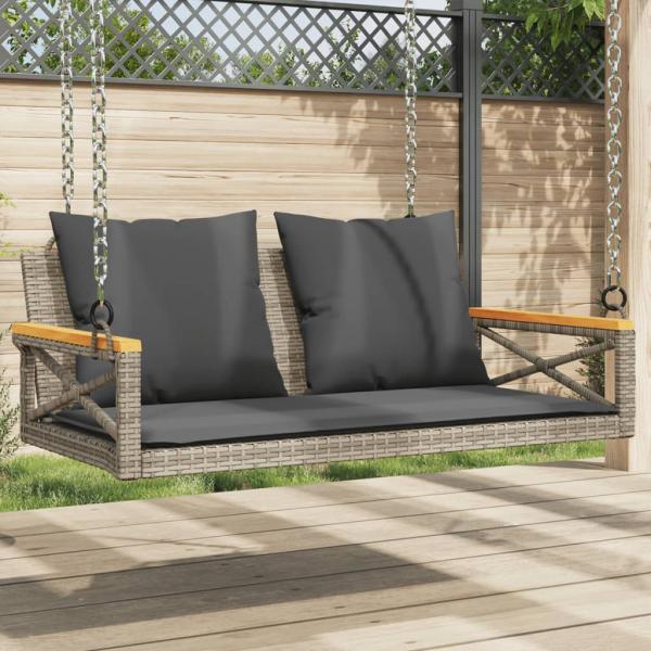 ARDEBO.de - Hängebank mit Kissen Grau 109x62x40 cm Poly Rattan