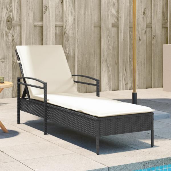 ARDEBO.de - Sonnenliege mit Auflage Schwarz 63x200x81 cm Poly Rattan